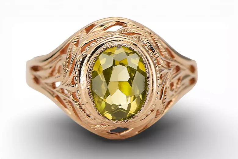 Кольцо Винтаж Yellow Peridot Розовое золото 14 карат vrc012r-yp Art Deco Советский русский стиль СССР